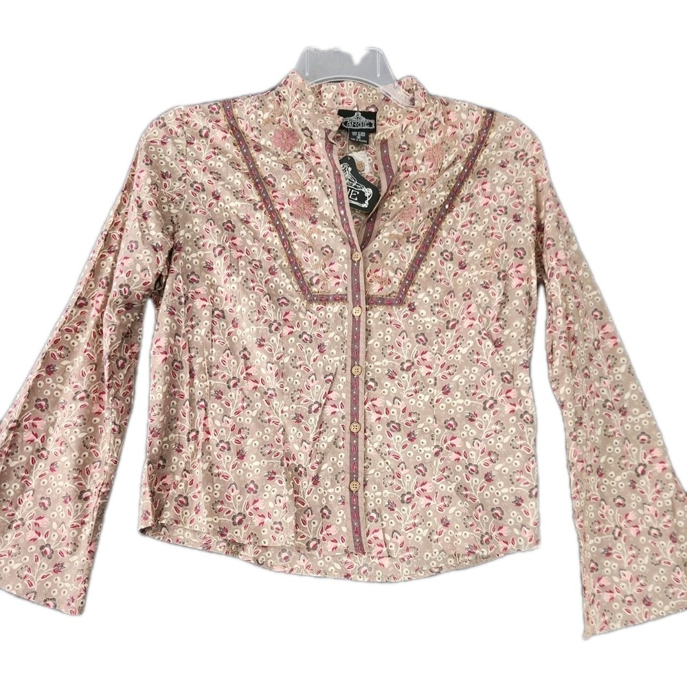 NWT Angie Western Shirt Size M Floral Button Up Boho Cowgirl Embroidered Prairie